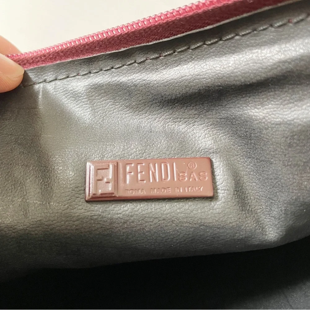 Fendi maroon leather embossed logo vintage crossbody bag